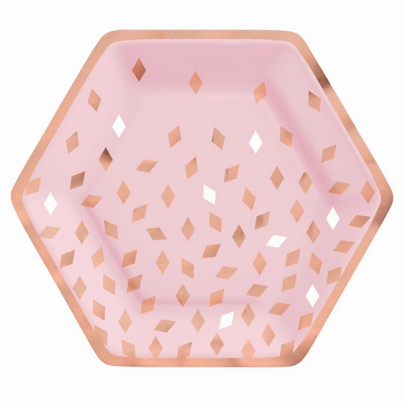 Blush Birthday Hexagonal Metallic Paper Dinner Plates (PK8)