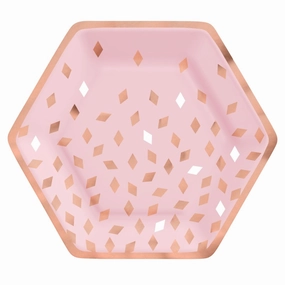 Blush Birthday Hexagonal Metallic Paper Dinner Plates (PK8)