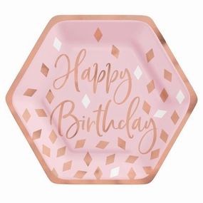 Blush Birthday Hexagonal Metallic Paper Plates