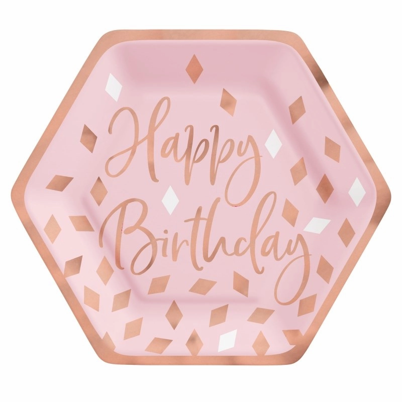 Blush Birthday Hexagonal Metallic Paper Plates