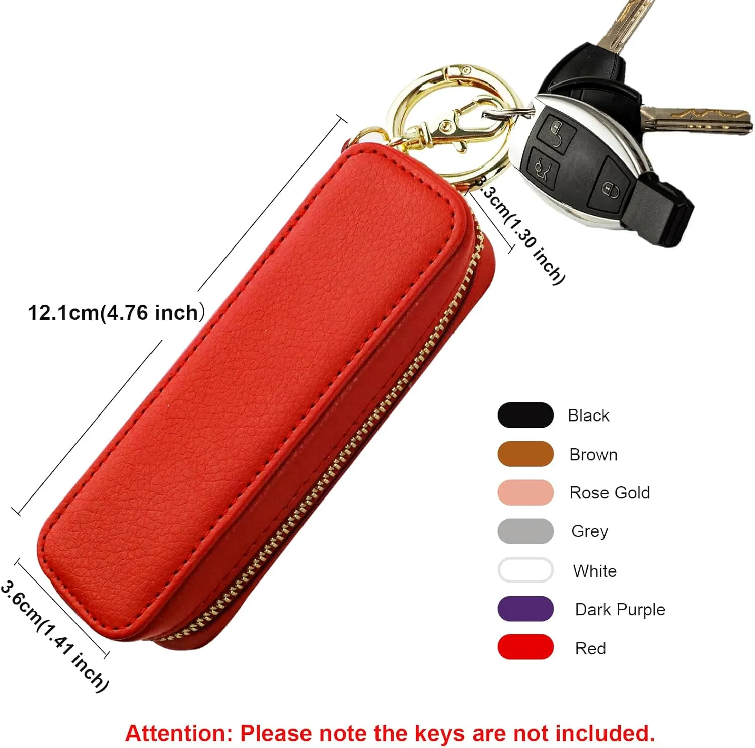 Bocasal Leather Lipstick Case Holder Chapstick Keychain Pouch, Zipper Lip Balm Lip Gloss Bag for Purse with Key Chain Elastic Band, Makeup Travel Organizer, Cosmetic Storage Kit for Women Girls (Red)
