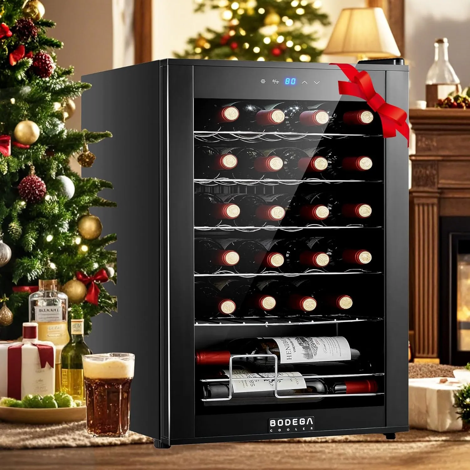 BODEGACOOLER Wine Cooler 24 Bottle for Home and Kitchen, Mini fridge for Bedroom,Wine Fridge with 41-64.4°F Digital Temperature Control,Small Freestanding Wine Refrigerator for Red, White & Champagne