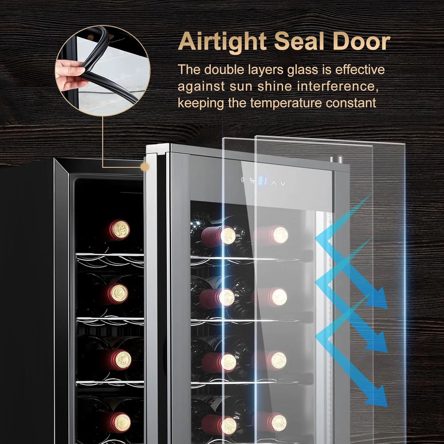 BODEGACOOLER Wine Cooler 24 Bottle for Home and Kitchen, Mini fridge for Bedroom,Wine Fridge with 41-64.4°F Digital Temperature Control,Small Freestanding Wine Refrigerator for Red, White & Champagne