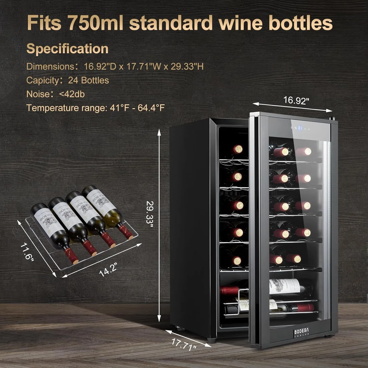 BODEGACOOLER Wine Cooler 24 Bottle for Home and Kitchen, Mini fridge for Bedroom,Wine Fridge with 41-64.4°F Digital Temperature Control,Small Freestanding Wine Refrigerator for Red, White & Champagne