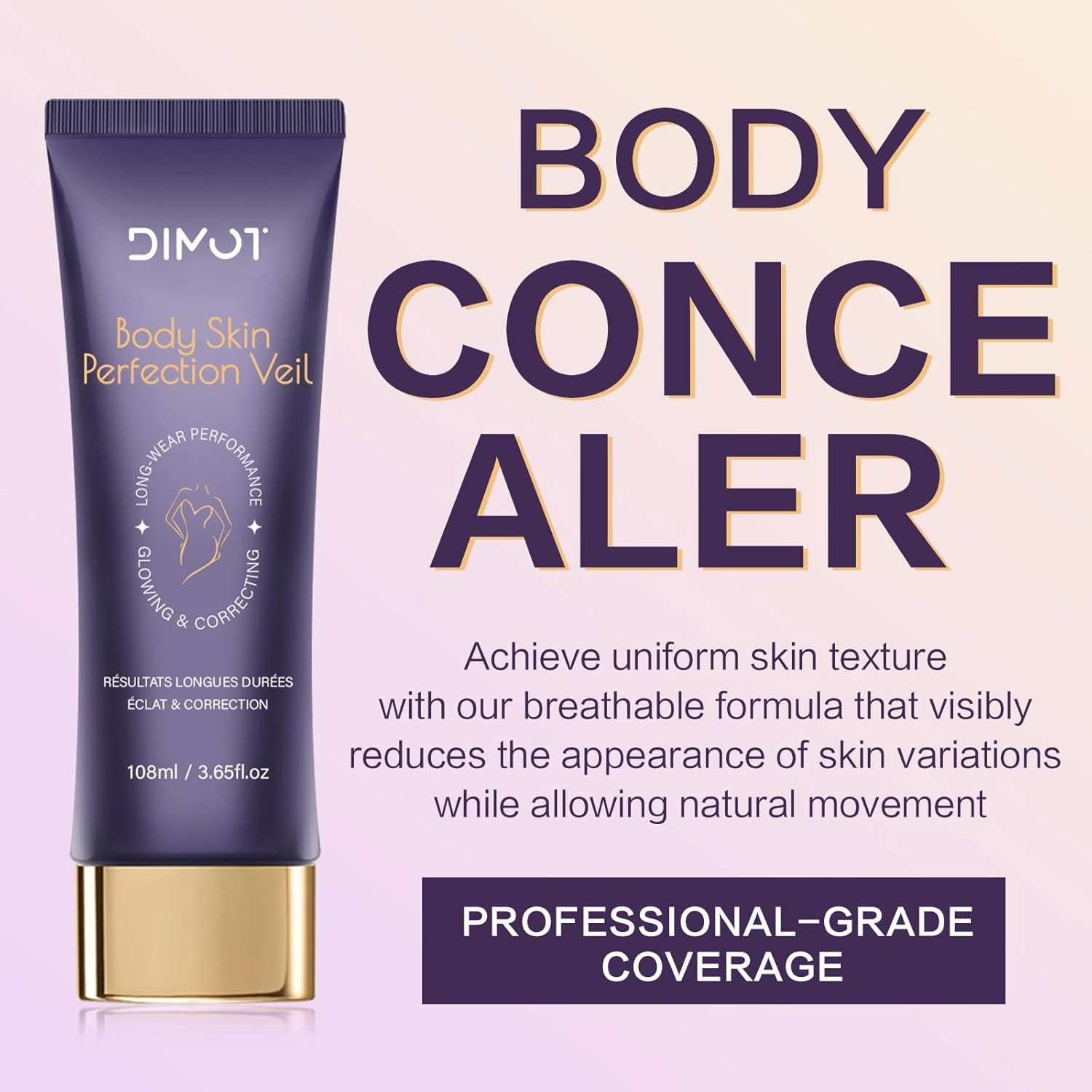 Body Concealer - Long-Lasting Luminous Finish | tattoo cover up makeup waterproof | Breathable Buildable Coverage，3.65 fl.oz (Golden)
