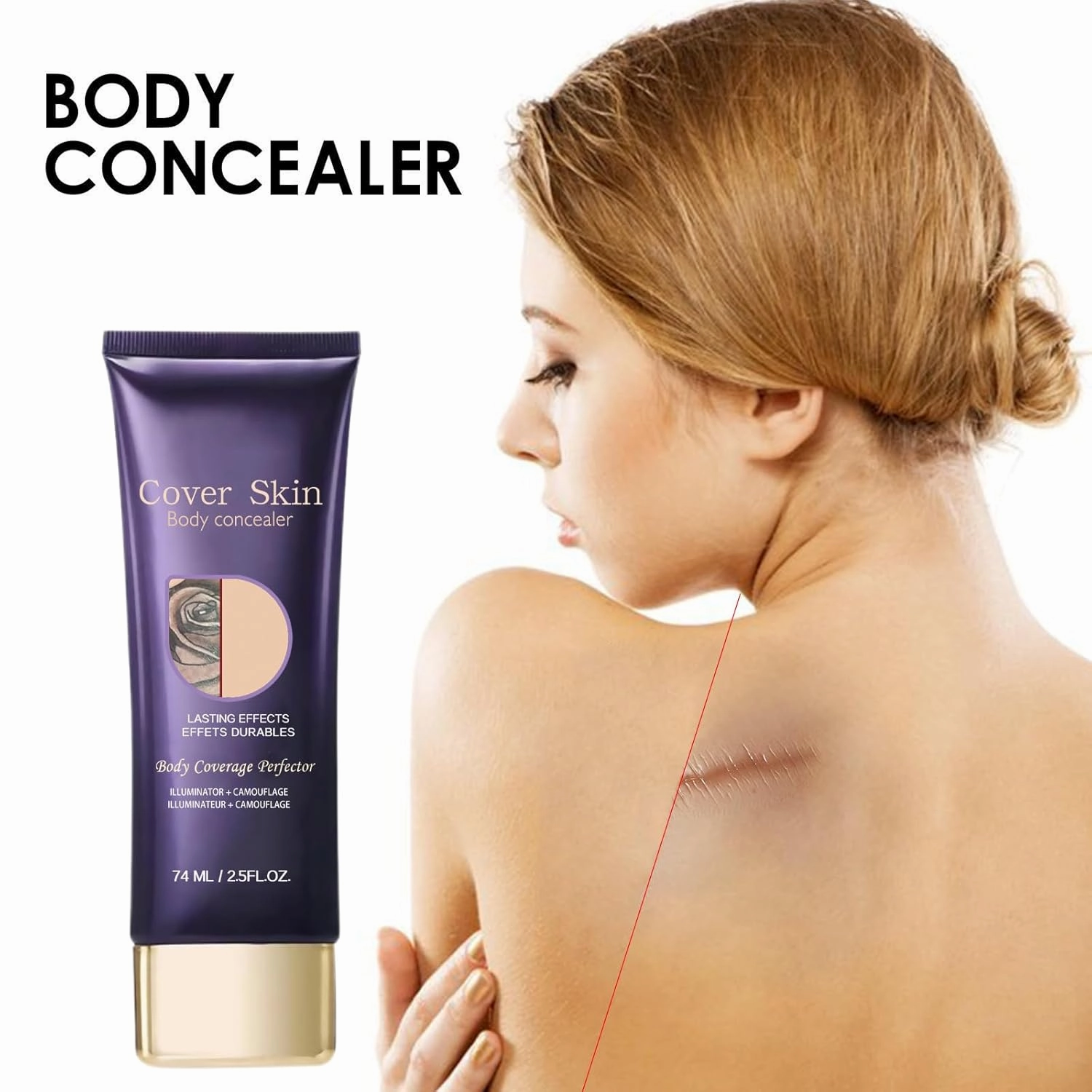Body Coverage Perfector, Waterproof Tattoo Cover Up Makeup, Full Coverage Foundation for Face & Body, Natural Finish, 80ml (2pcs)