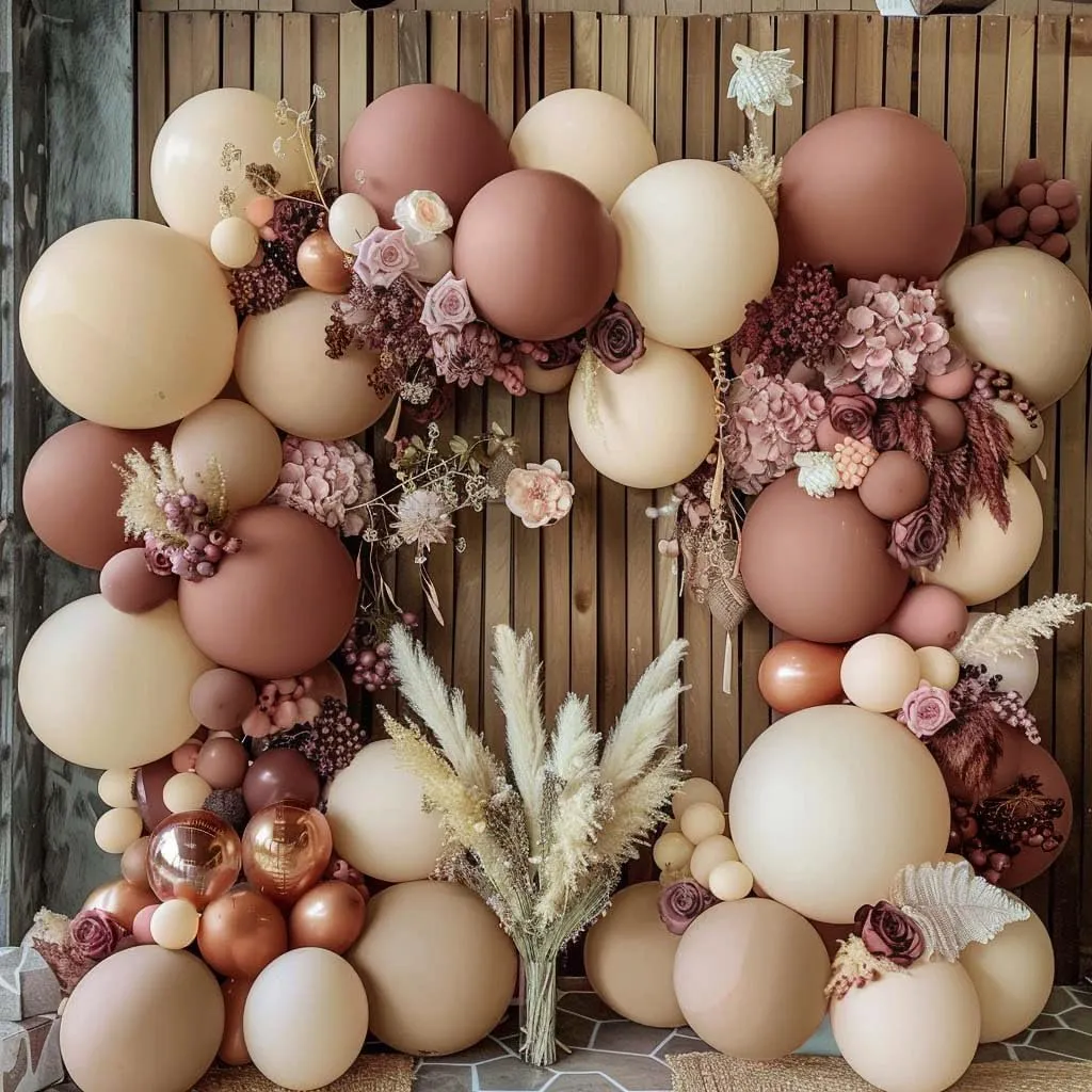 Boho Balloons Pink Nude Balloon Garland Double Stuffed Matte Cream Dusty Rose Balloon Arch Kit for Birthday Baby Showers Wedding, Bridal Shower, Baptism Party Decorations