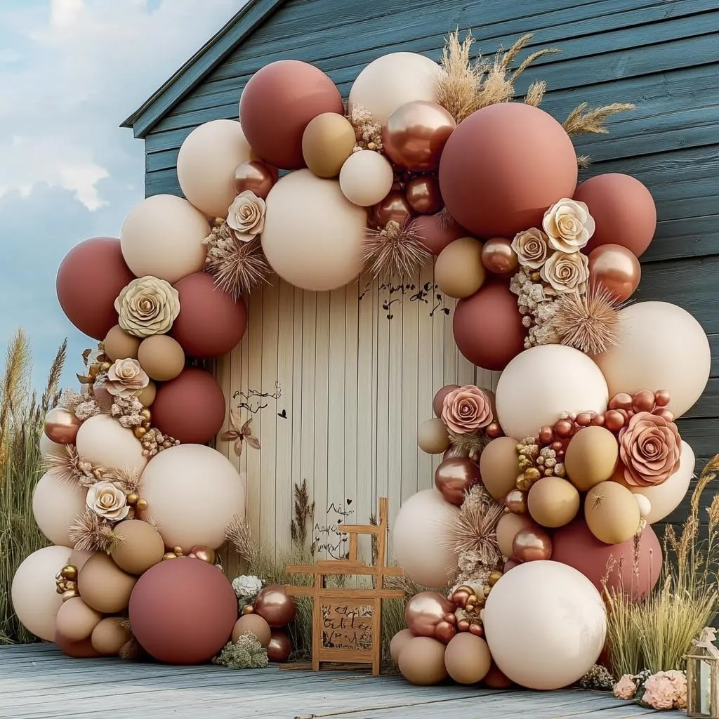 Boho Balloons Pink Nude Balloon Garland Double Stuffed Matte Cream Dusty Rose Balloon Arch Kit for Birthday Baby Showers Wedding, Bridal Shower, Baptism Party Decorations