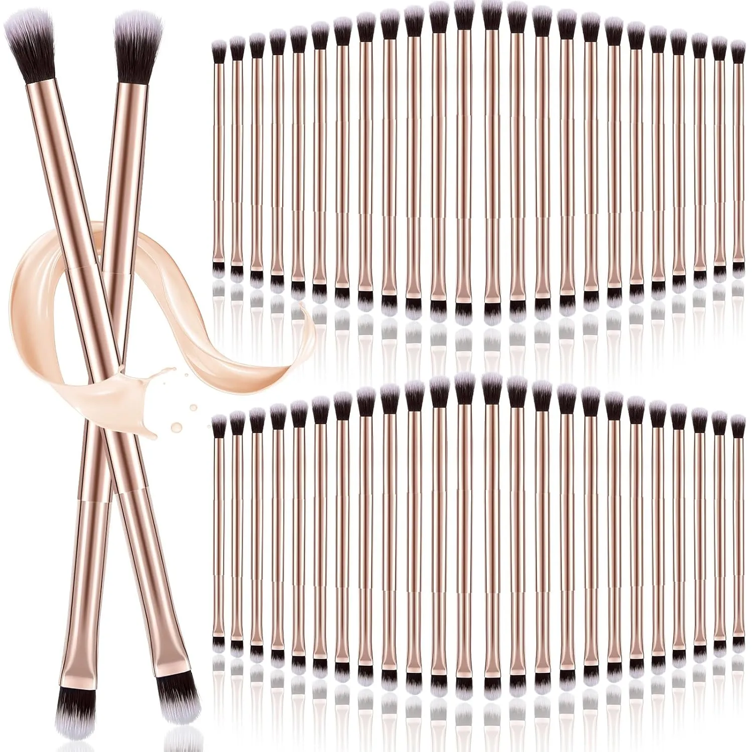 Bokon 50 Pcs Eyeshadow Smudge Brush 2 in 1 ， 2 Double Ended Concealer Brush Under Small Soft Firm Pointed Foundation Makeup Applicator for Blending Eye Shadow Liner