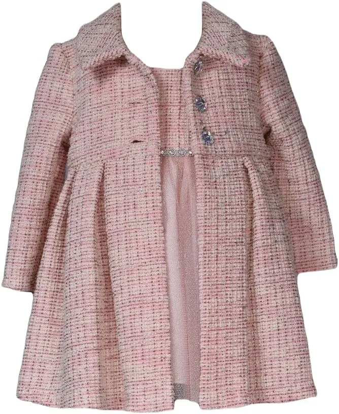 Bonnie Jean Girl's Special Occasion Formal Pink Dress and Coat Set for Baby, Toddler and Little Girls