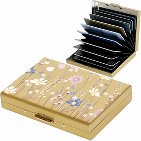 BONSYL® Credit Card Holder Wallet Pro Max Upgraded | 10 Card Slots | RFID Blocking Metal Wallet for Men & Women | Ultra-Slim Design | Easily Removable Money & Cards (10 Card/Gold/Flower)