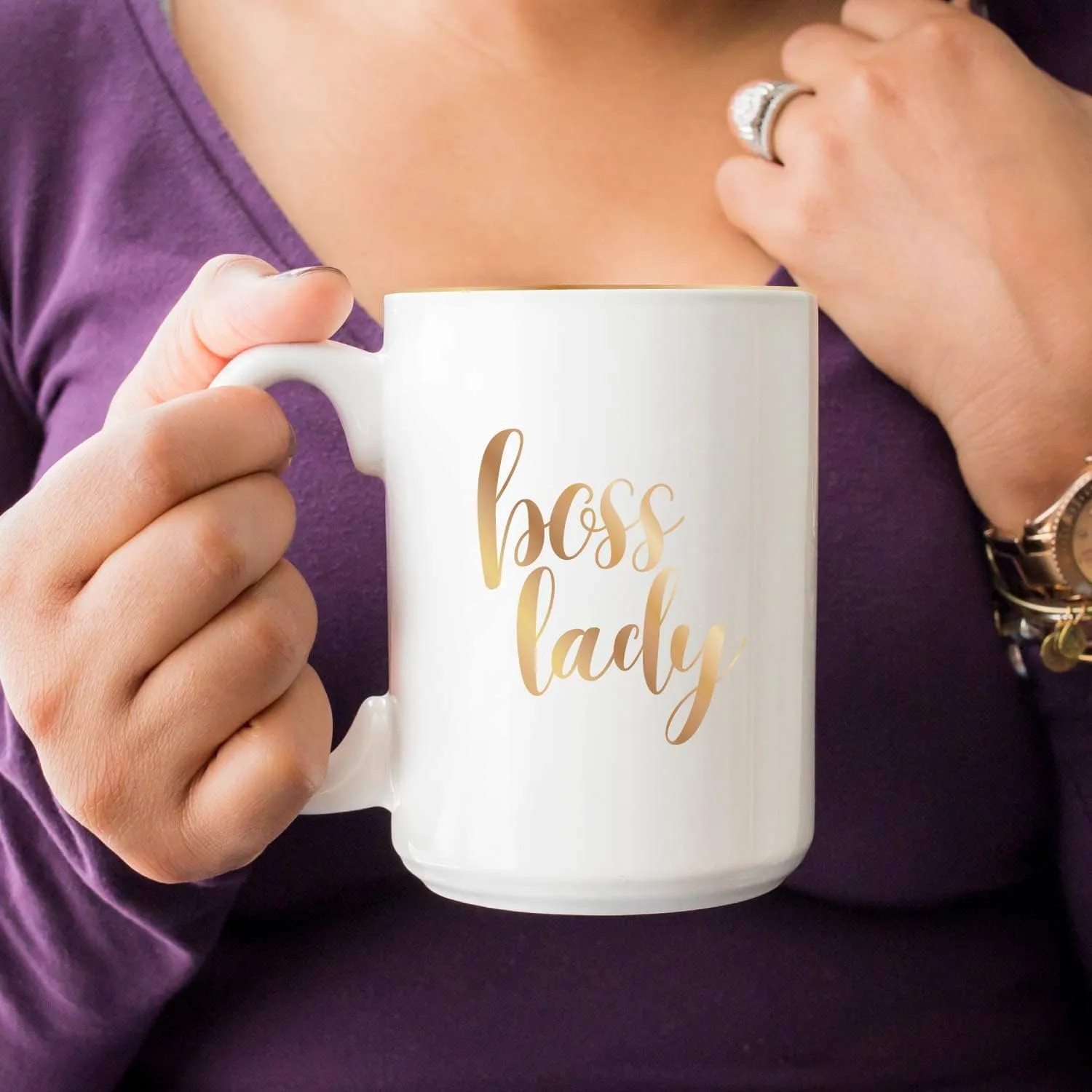 Boss Lady Gold Coffee Mug/Unique Gift For Women / 15 Ounce Office Ceramic Coffee Mug/Shiny Gold Boss Gift/Coworker Ceramic Mug