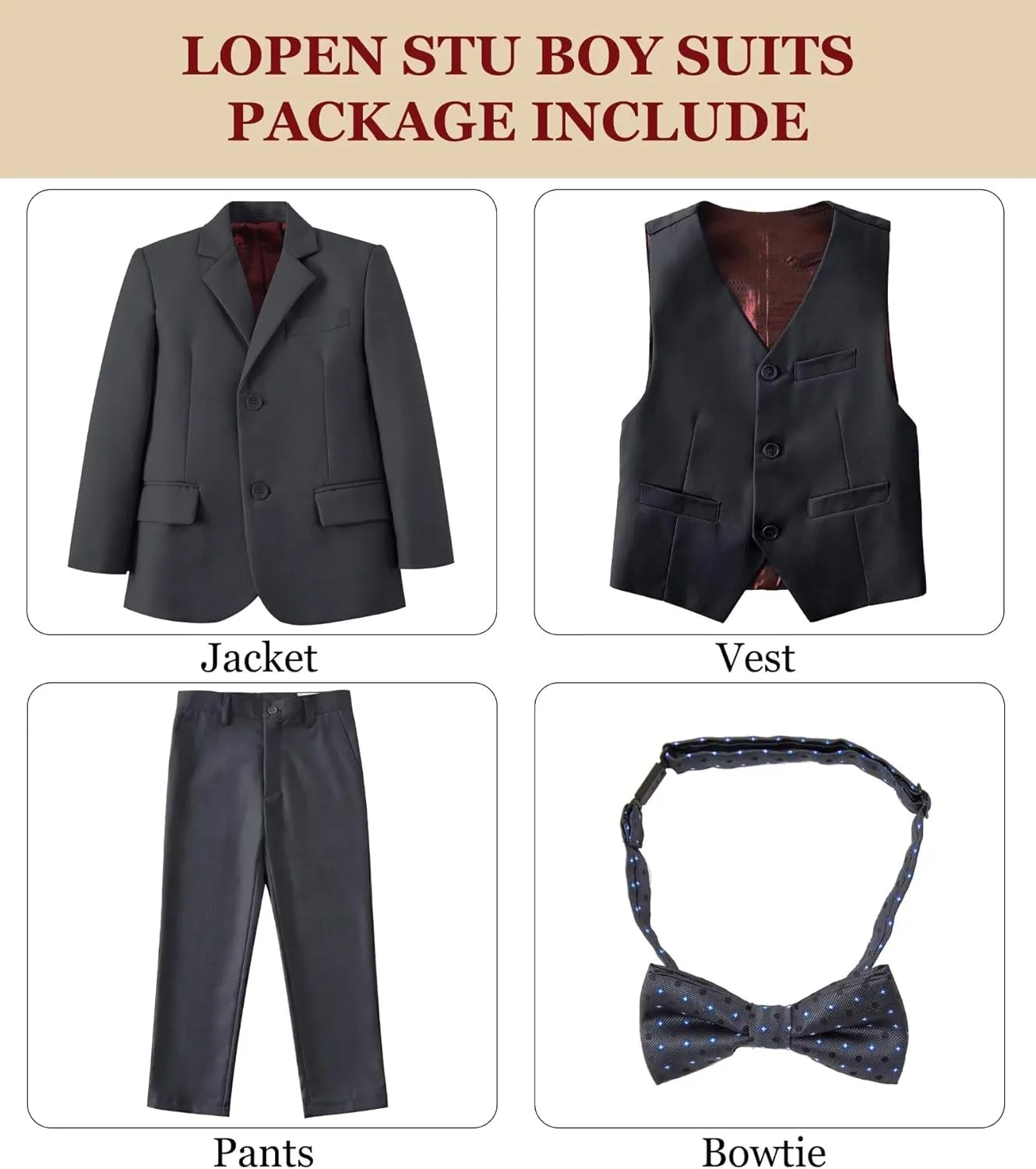 Boys Suits Formal Tuxedo Suits for Boys Wedding Easter Outfits Kids Suit Dress Jacket Vest Pants Tie Set