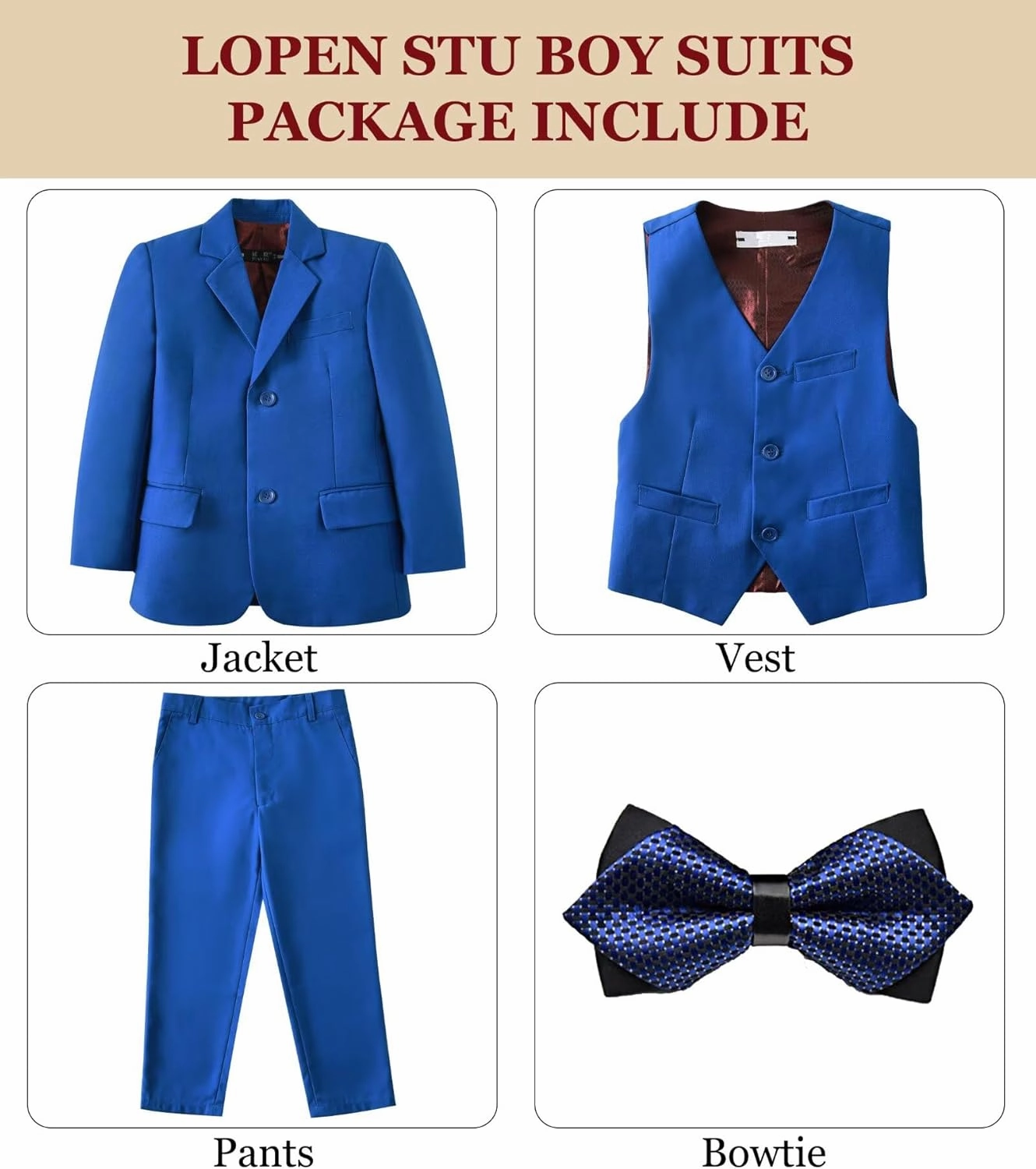 Boys Suits Formal Tuxedo Suits for Boys Wedding Easter Outfits Kids Suit Dress Jacket Vest Pants Tie Set