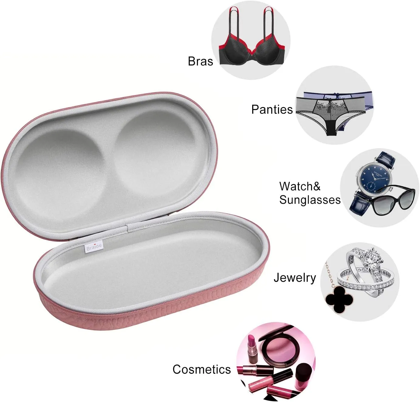Bra Case Premium Lingerie Travel Bag Zip Underwear Organizer Bag for A-C Cup (Crocodile Pattern, Rose Gold)
