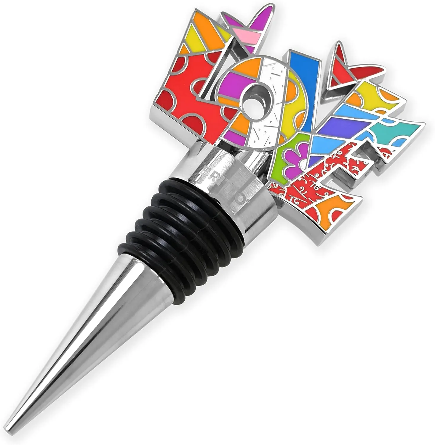 BRITTO Metal Wine Stopper - Stainless Steel Beverage Preserver with Silicone Seal, Food Grade Premium Bottle Sealer with Grip for Keeping Wine & Champagne Fresh - Love Word Design