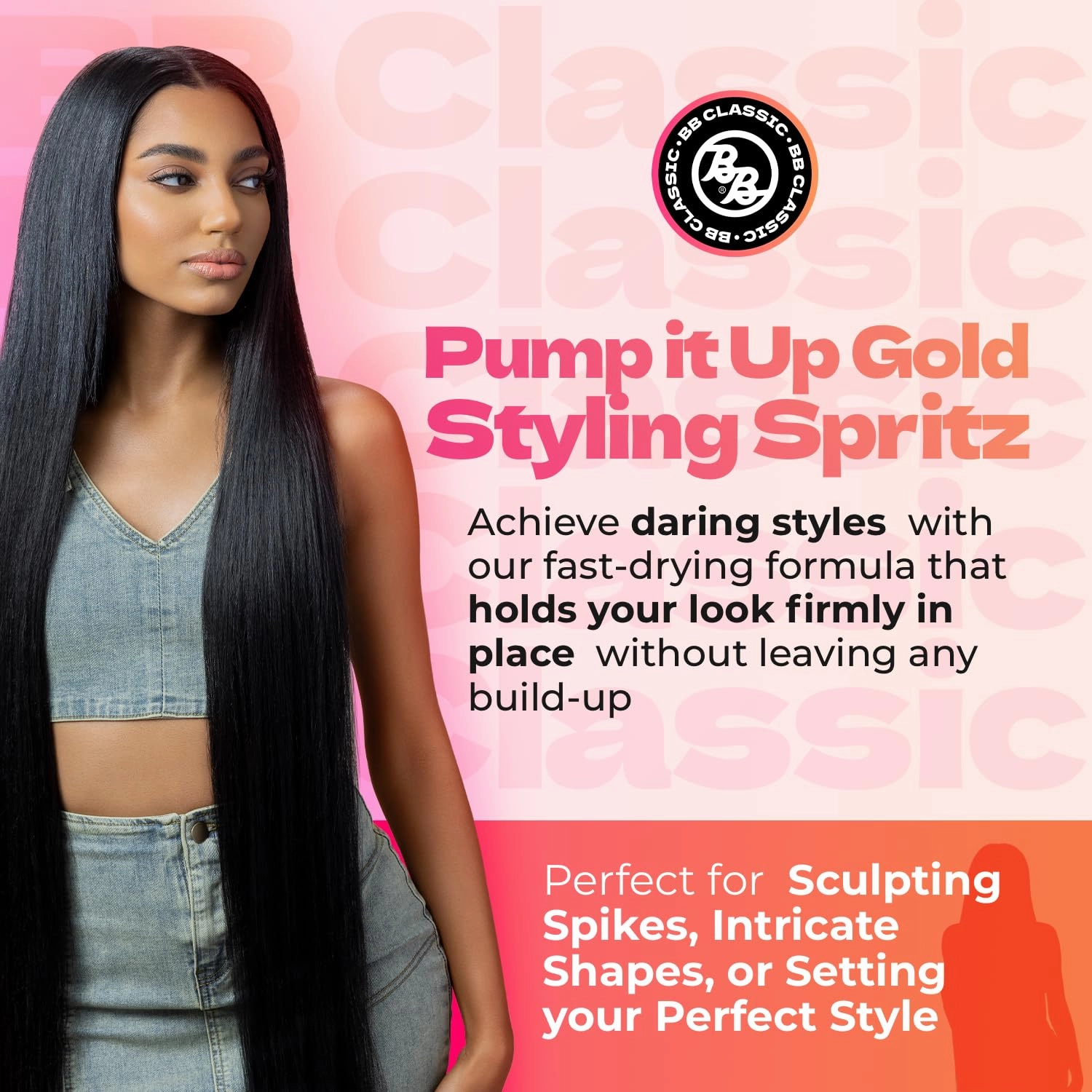 Bronner Bros Pump It Up Styling Spritz Gold 80% – Fast-Dry Hair Spray Extra Hold with Vitamin B5 & Silk Protein - Maximum Hold Finishing Spritz Hairspray, Adds Shine, Nourishes, No Build-up - 8oz