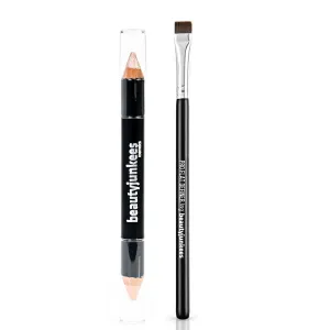 Brow Concealer Highlighter Pencil with Eyebrow Brush - Perfectly Sculpted 2pc Set, Creamy Matte Brow Shaper Definer, Shimmer for Highlighting Inner Corner, Gluten Paraben Cruelty Free, Cool Beige