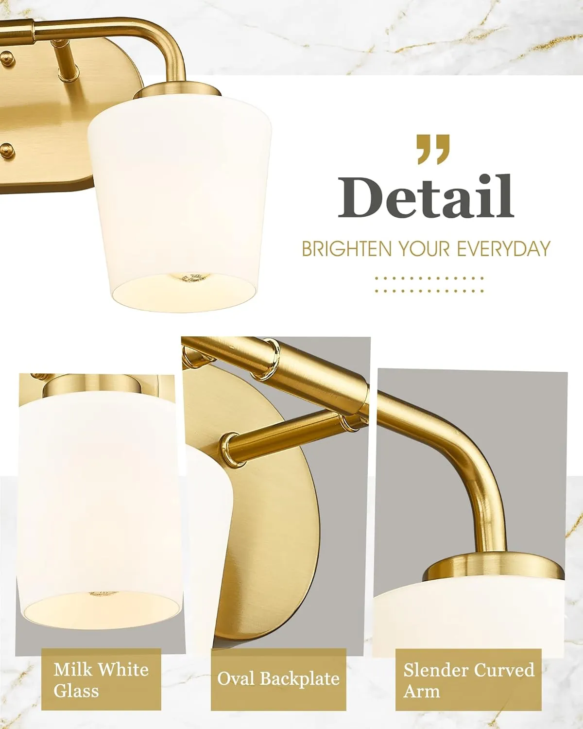 Brushed Gold Bathroom Vanity Light, Farmhouse Brass Sconces Wall Lighting with Milk White Glass, Champagne Bronze Light Fixture Over Mirror, AD-22004-2W-GD