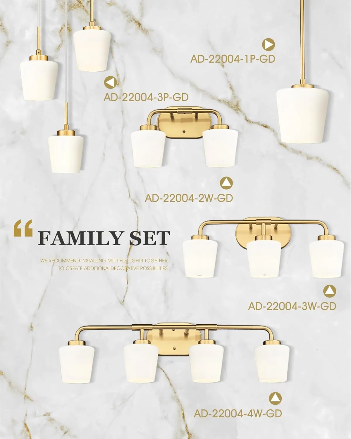 Brushed Gold Bathroom Vanity Light, Farmhouse Brass Sconces Wall Lighting with Milk White Glass, Champagne Bronze Light Fixture Over Mirror, AD-22004-2W-GD