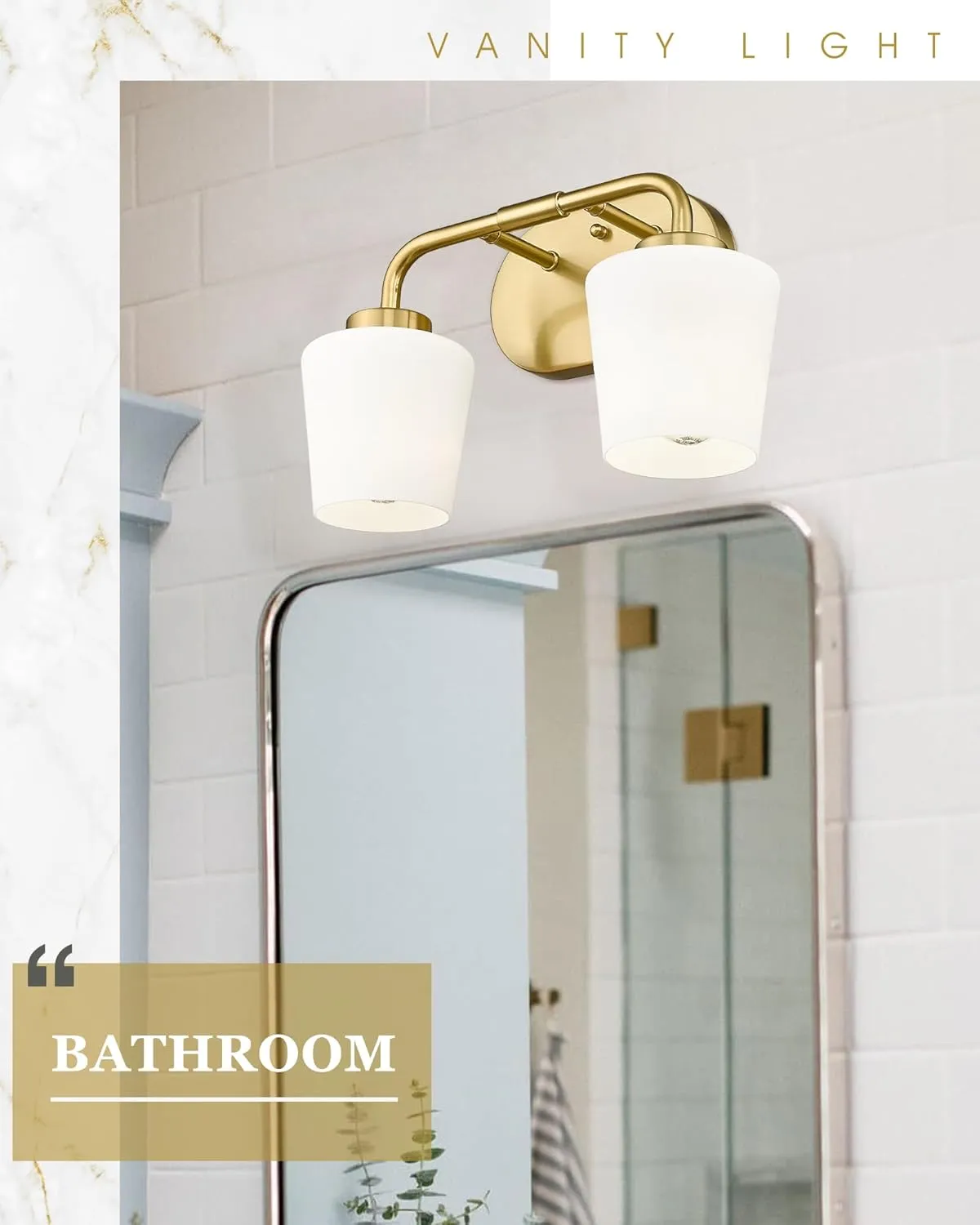 Brushed Gold Bathroom Vanity Light, Farmhouse Brass Sconces Wall Lighting with Milk White Glass, Champagne Bronze Light Fixture Over Mirror, AD-22004-2W-GD