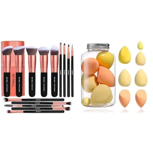BS-MALL Makeup Brushes Powder Concealers Eye Shadows Makeup 14 Pcs with 7 pcs makeup sponge