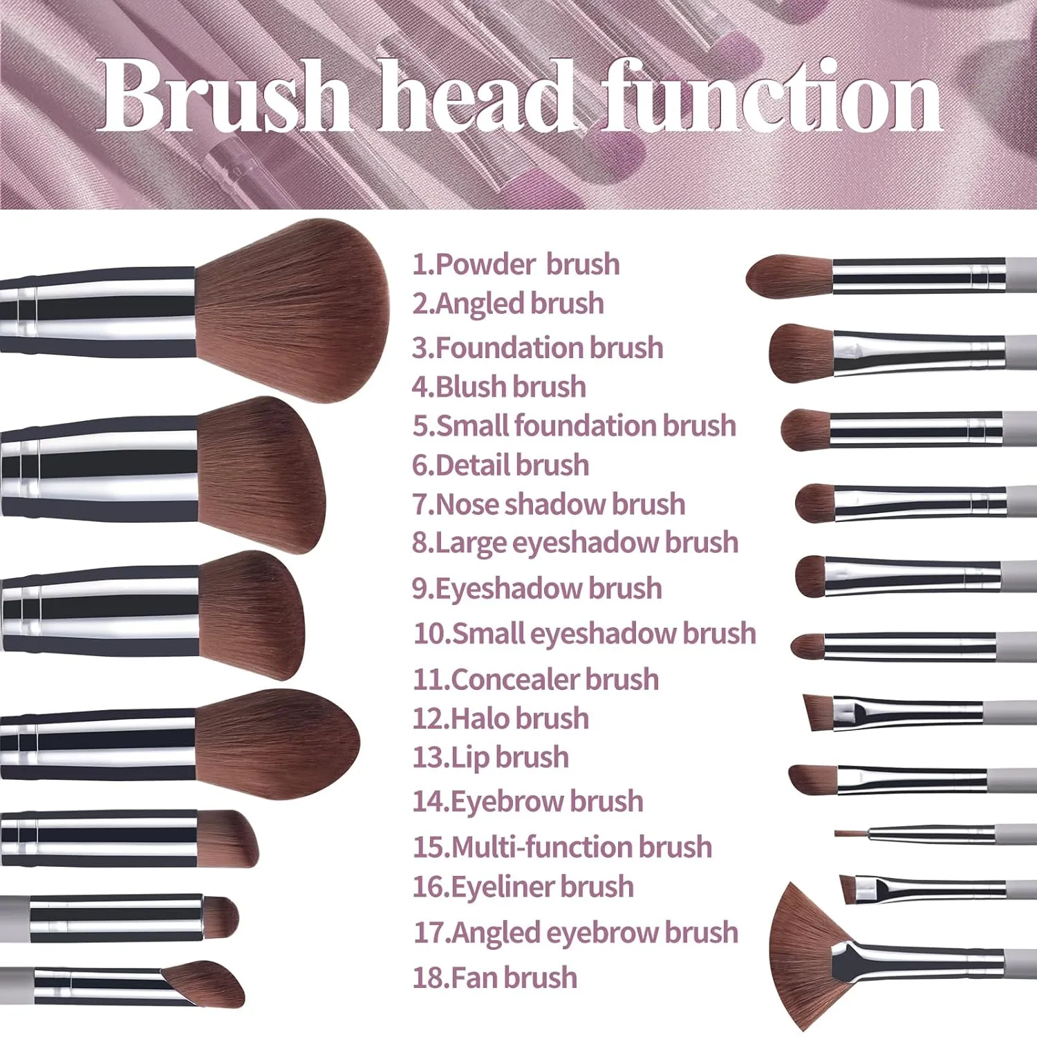 BS-MALL Makeup Brushes Premium Synthetic Foundation Powder Concealers Eye Shadows 18 Pcs Brush Set with 5 sponge & Holder Sponge Case (Grey)