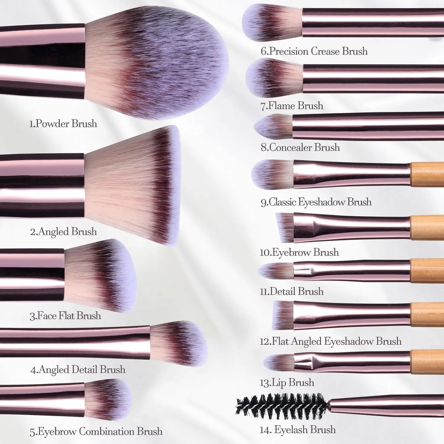 BS-MALL Travel Makeup Brush Set Foundation Powder Concealers Eye Shadows Makeup Set with LED light Mirror 14 Pcs (B-Bamboo)