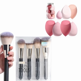 BS-MALL Makeup Brush Set 4 Pcs Premium Foundation Synthetic Powder Concealers with Makeup Sponge Set