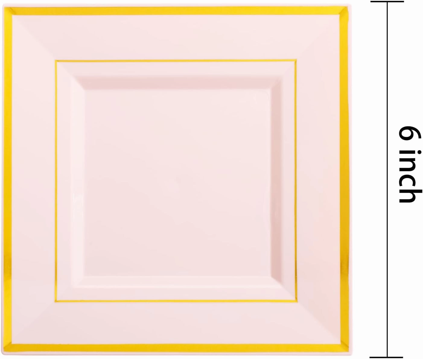 bUCLA 100PCS Pink Square Plastic Plates - 6inch Disposable Pink and Gold Valentine's Day Plates - Premium Hard Square Small Appetizer/Cake Plates for Wedding,Party&Valentine's Day
