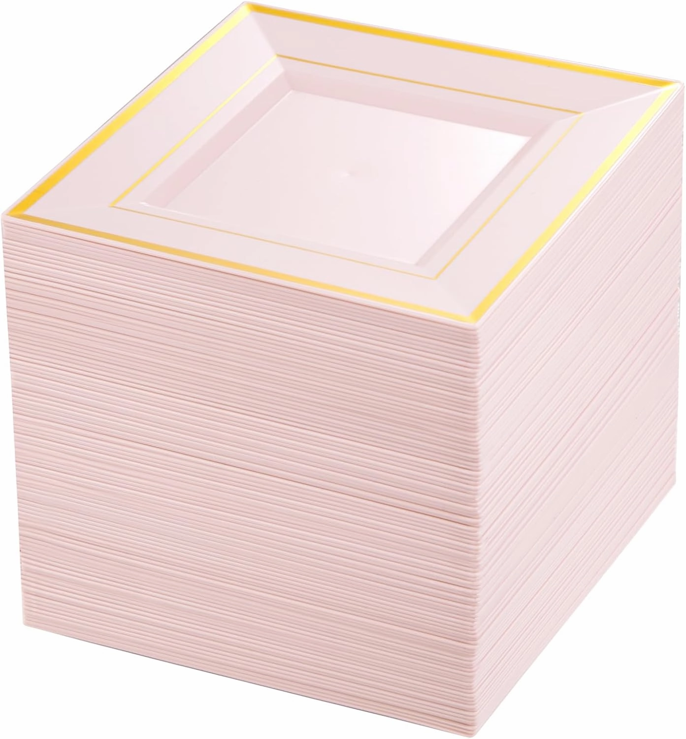 bUCLA 100PCS Pink Square Plastic Plates - 6inch Disposable Pink and Gold Valentine's Day Plates - Premium Hard Square Small Appetizer/Cake Plates for Wedding,Party&Valentine's Day