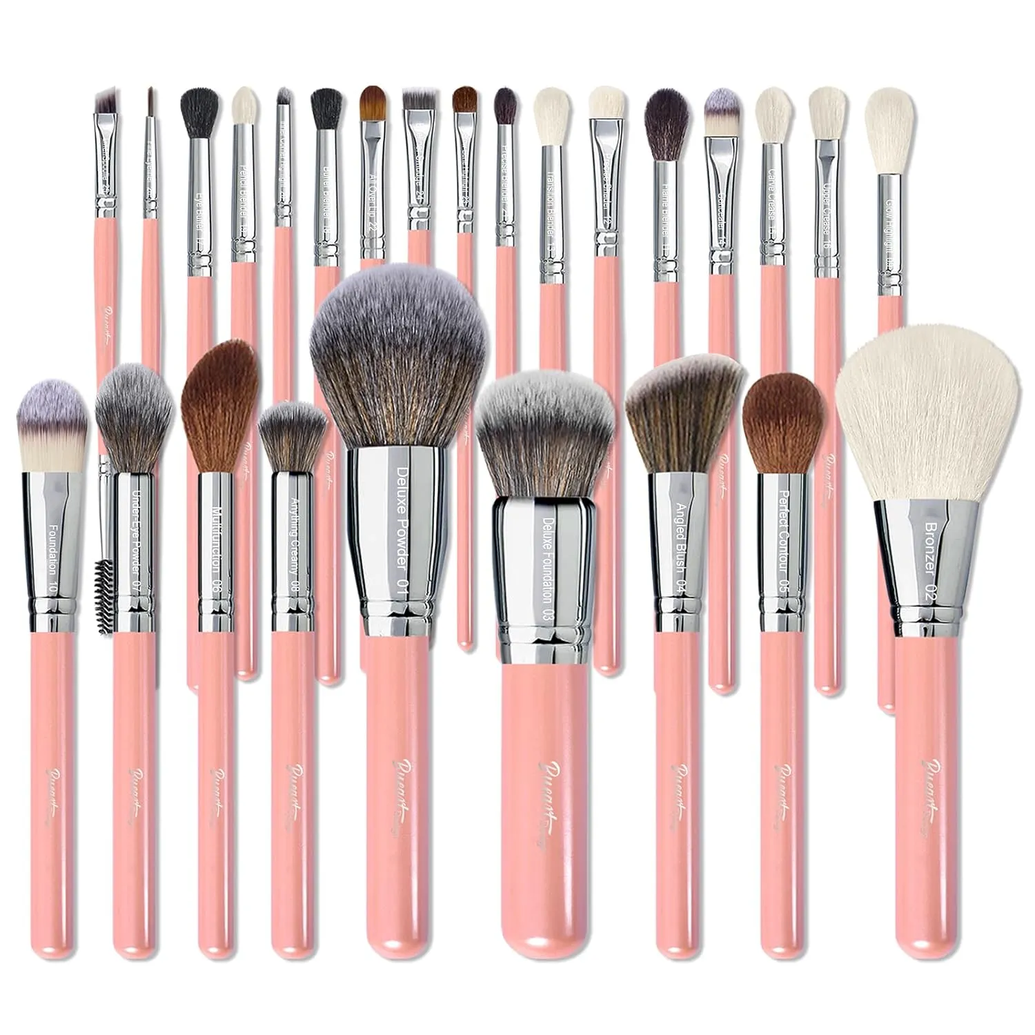 Bueart Design Makeup Brushes Set 26pcs Real Natural Goat Hair Professional labeled Foundation Face Blending Blush Concealers Eyeshadow Brush Set(26Pcs Pearl Pink)