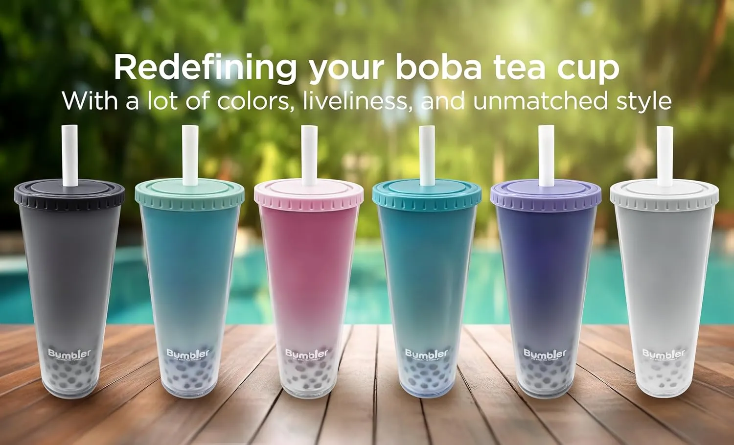 Bumbler 24oz Large Reusable Portable Eco-Friendly Tumbler | Drinking Cup with Wide Soft Tip Straw, Aesthetic Leak-Proof Lid – for Boba Tea, Smoothies, Iced Coffee, Hot or Cold Drinks – Blush Pink