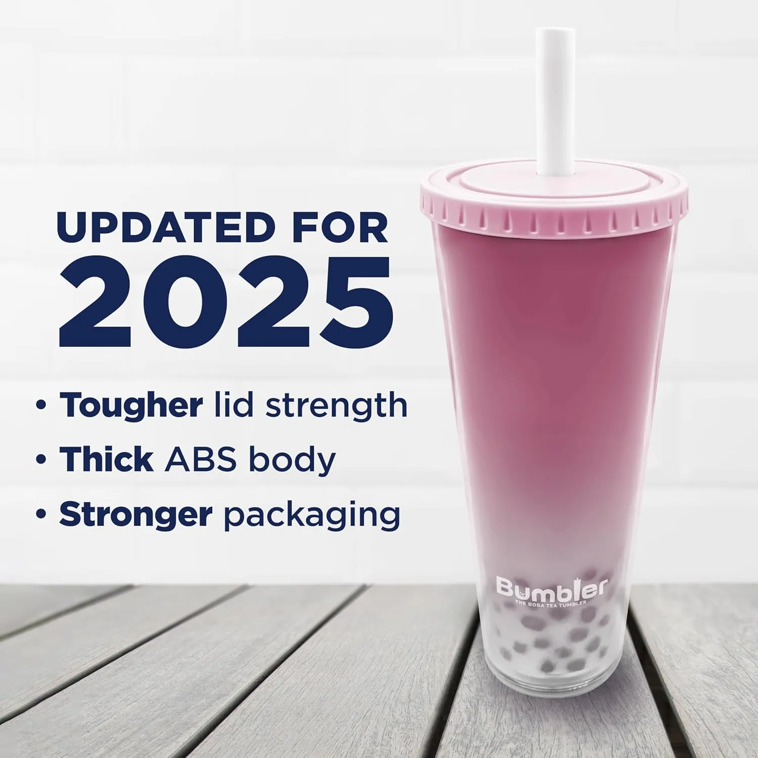 Bumbler 24oz Large Reusable Portable Eco-Friendly Tumbler | Drinking Cup with Wide Soft Tip Straw, Aesthetic Leak-Proof Lid – for Boba Tea, Smoothies, Iced Coffee, Hot or Cold Drinks – Blush Pink