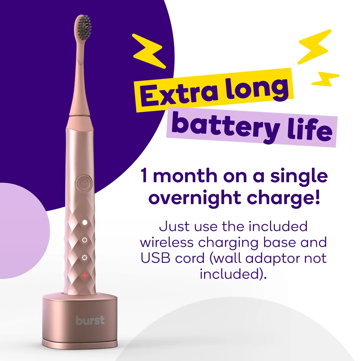 Burst Original Sonic Electric Toothbrush for Adults (Rose Gold) | Soft Bristle Clean Deep, Stain & Plaque Removal | 3 Modes: Teeth Whitening, Sensitive & Massage