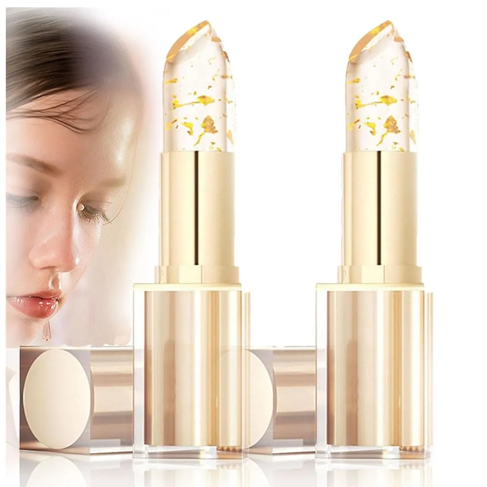 By-molia Color Changing Lipstick, Bimolia Transferproof Color Changing Lipstick Gold Foil, Deep Nourishment, Transparent Long Lasting Moisturizing Lip Balm (2pcs)