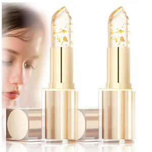 By-molia Color Changing Lipstick, Bimolia Transferproof Color Changing Lipstick Gold Foil, Deep Nourishment, Transparent Long Lasting Moisturizing Lip Balm (2pcs)