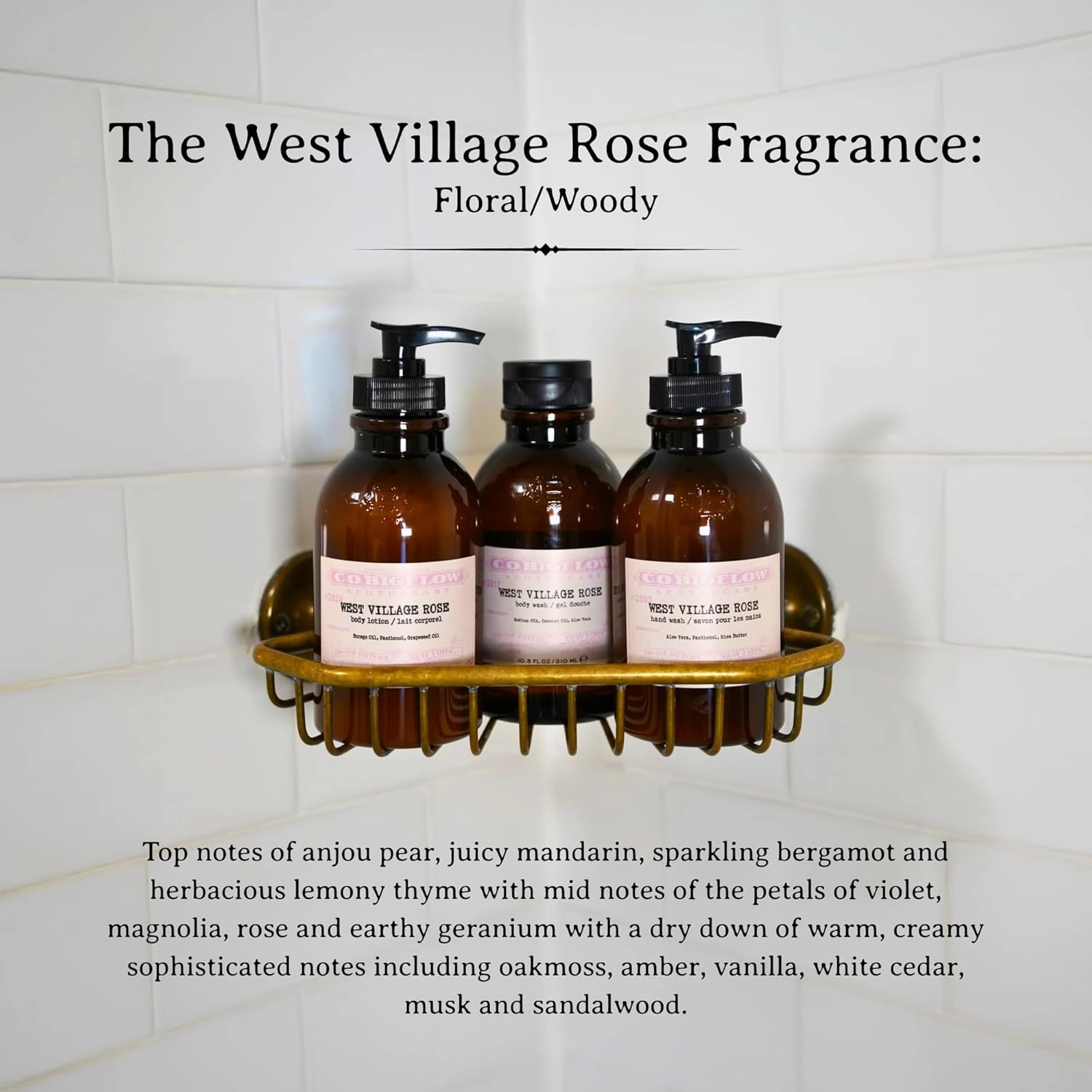 C.O. Bigelow Iconic Collection West Village Rose Hand Wash, with Glycerin, Aloe Vera, Panthenol, and Shea Butter, 10.5 fl oz