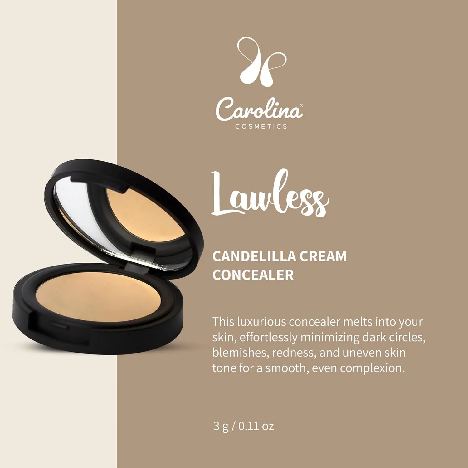 Candelilla Cream Concealer - Taupe Color - Vegan, Gluten-Free, Non-GMO - Minimizes Dark Circles, Blemishes, Redness & Uneven Skin Tone with Shea Butter & Coconut Oil - 0.11 oz