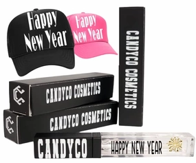 CandyCo Cosmetics 2023 tee shirt Happy new year trucker hat Ultra Long Lasting custom lipgloss coworker stockng stuffer christmas fen shea butter (Black Hat)
