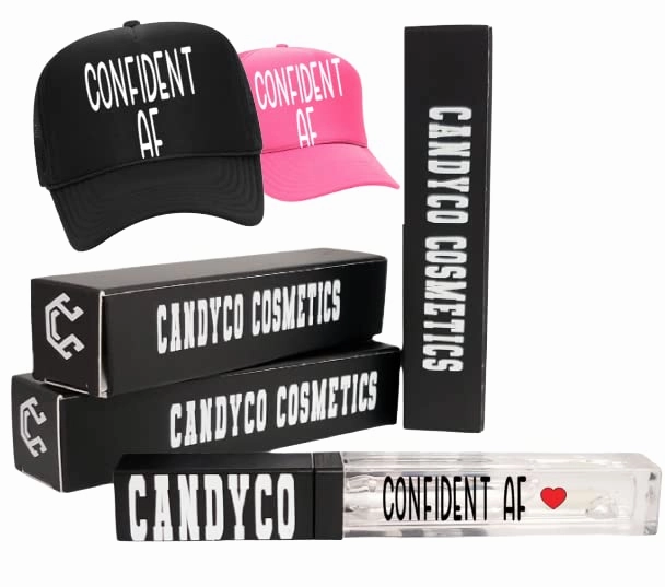 CandyCo Cosmetics confident af trucker hat Ultra Long Lasting custom lipgloss coworker stockng stuffer christmas fen shea butter (Pink Hat)