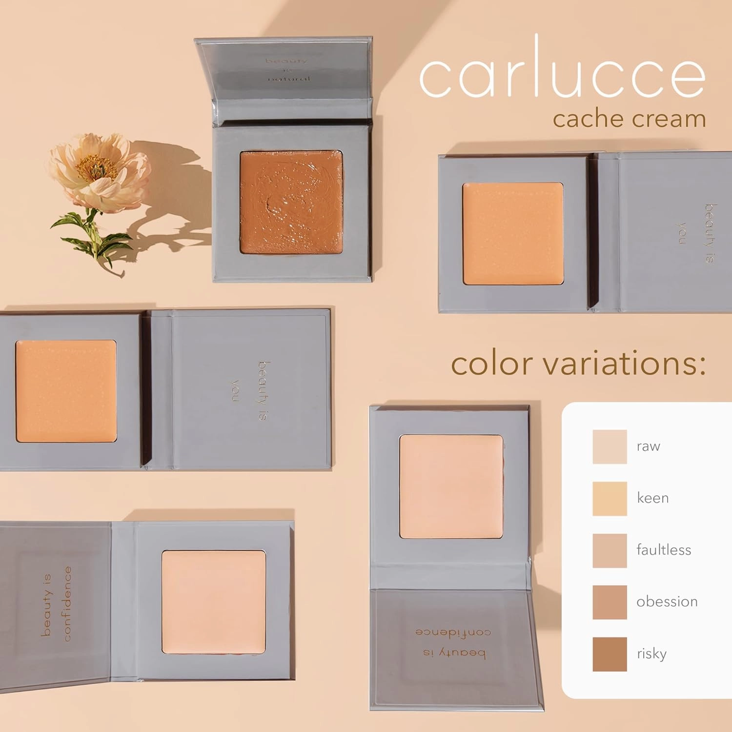 Carlucce Cache Cream 3-in-1 Makeup Color Palette, Faultless - Foundation, Concealer & Primer, Medium - Full Coverage, Natural Finish, Cruelty Free