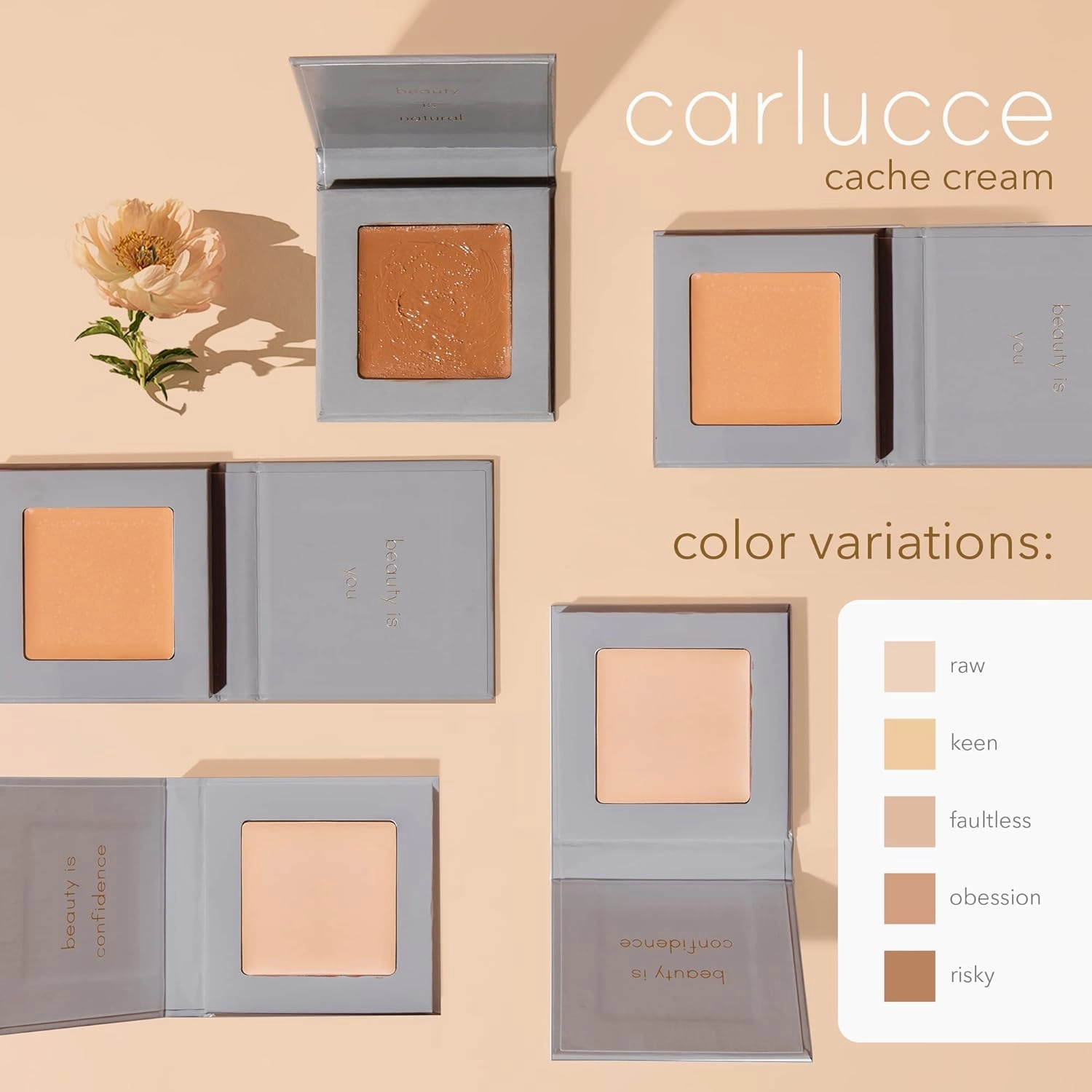 Carlucce Cache Cream 3-in-1 Makeup Color Palette, Risky - Foundation, Concealer & Primer, Medium - Full Coverage, Natural Finish, Vegan & Cruelty Free