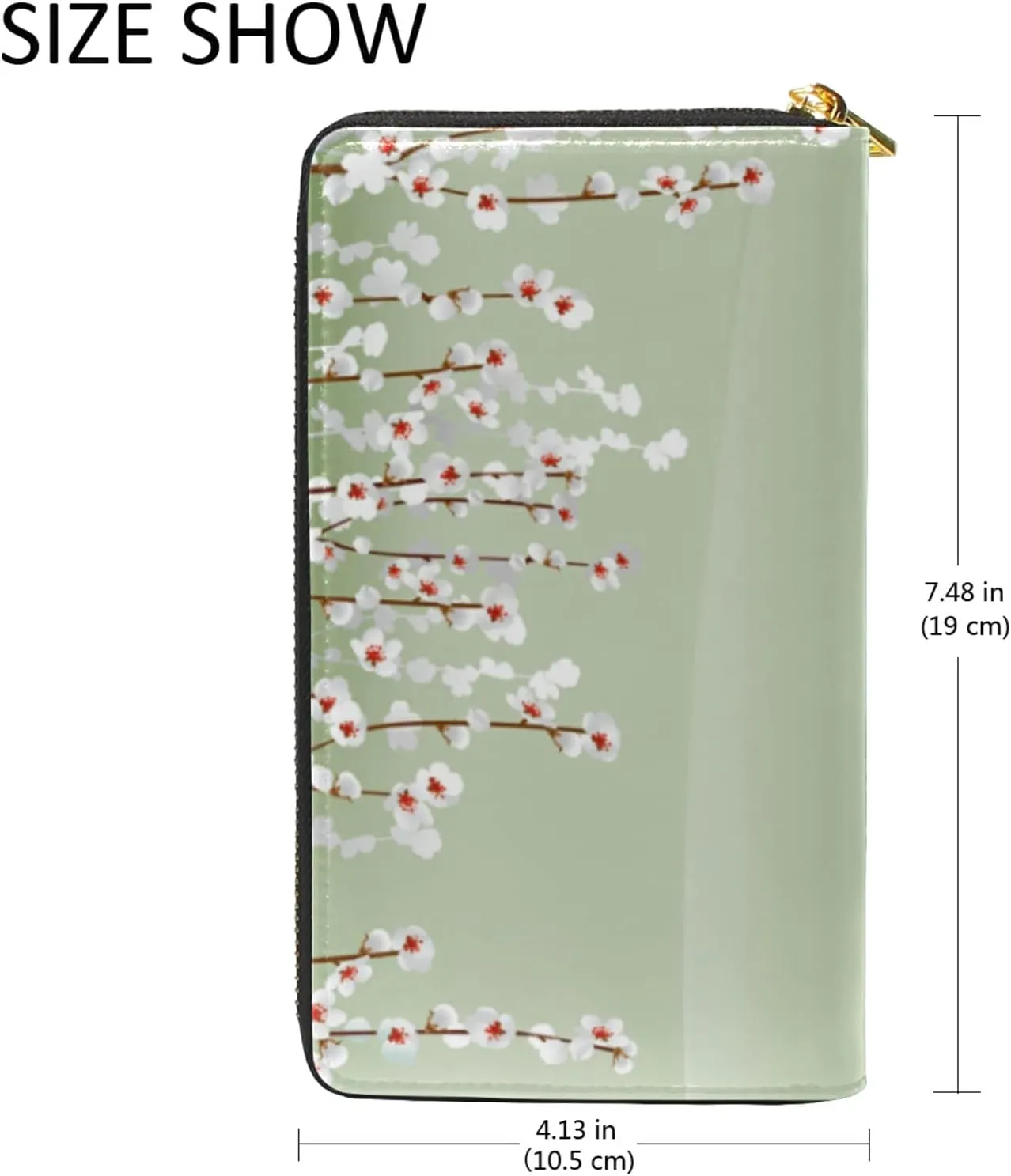 Carp in Spring Pond Cherry Blossom Japanese Fish Green Leather Long Wallet Organizer with Zipper Purse Clutch Bag for Women Men