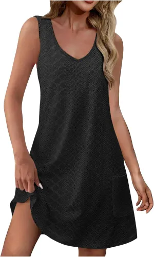 Casual Dresses for Women Casual U Neck Sleeveless Mini Dresses Soft Lightweight Summer Hawaiian Vacation Sundresses