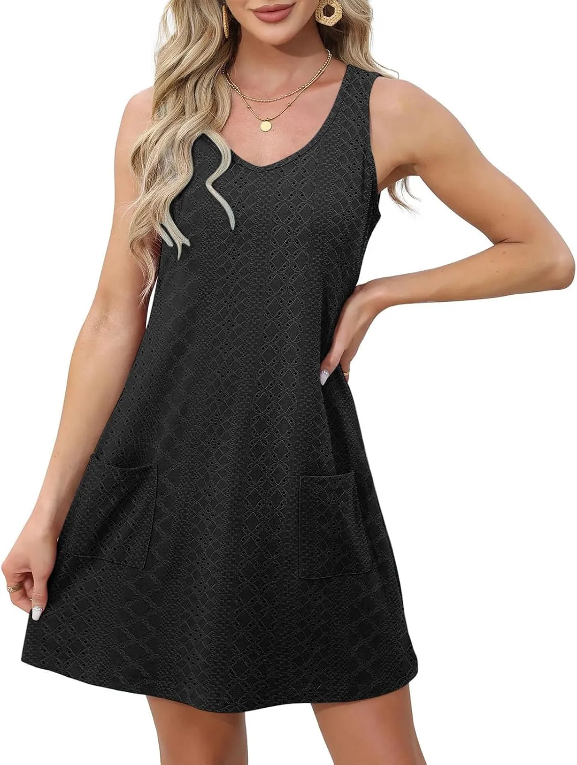 Casual Dresses for Women Casual U Neck Sleeveless Mini Dresses Soft Lightweight Summer Hawaiian Vacation Sundresses