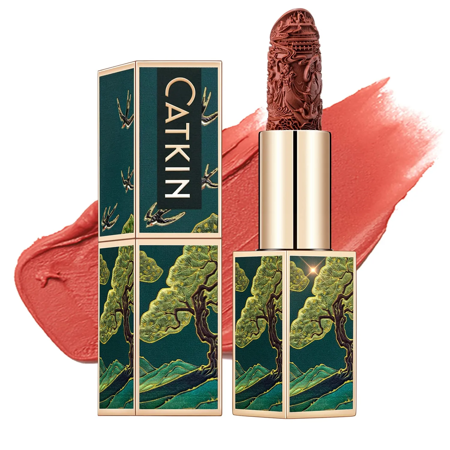 Catkin Rouge Matte Lipstick, Nude Waterproof Long Lasting Carving Satin Moisturizing Smooth Soft 0.13 Ounce-Chinese Style (CO137)