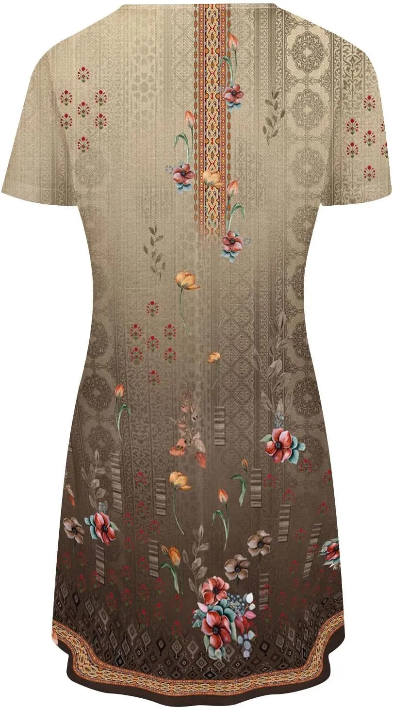 Ceboyel Womens Floral Vintage Dresses Short Sleeve Petite Dress Dressy Summer Casual Dresses Bohemian Clothes 2023