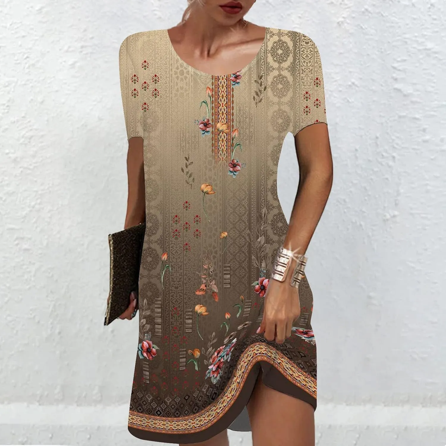 Ceboyel Womens Floral Vintage Dresses Short Sleeve Petite Dress Dressy Summer Casual Dresses Bohemian Clothes 2023
