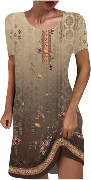 Ceboyel Womens Floral Vintage Dresses Short Sleeve Petite Dress Dressy Summer Casual Dresses Bohemian Clothes 2023